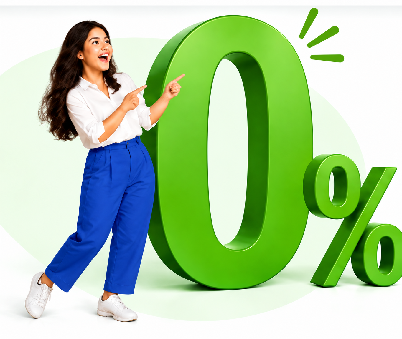 Female seller with 0 percent commission graphic